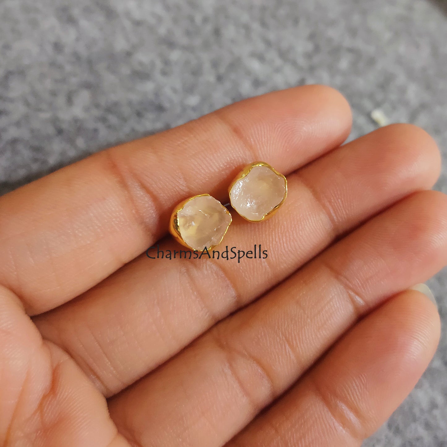 Raw Rose Quartz Stud Earrings, Pink Crystal Earrings, Real Gemstones, Wedding Bridesmaid Gifts, Gift for Mother in Law, Holiday Gift, Gift