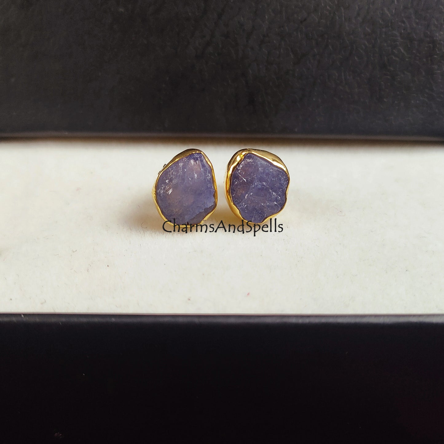 Rough Tanzanite Earrings, Natural Tanzanite Stud Earrings, Raw Gemstone Earrings, December Birthstone Gift, Minimalist Gem Crystal Earrings