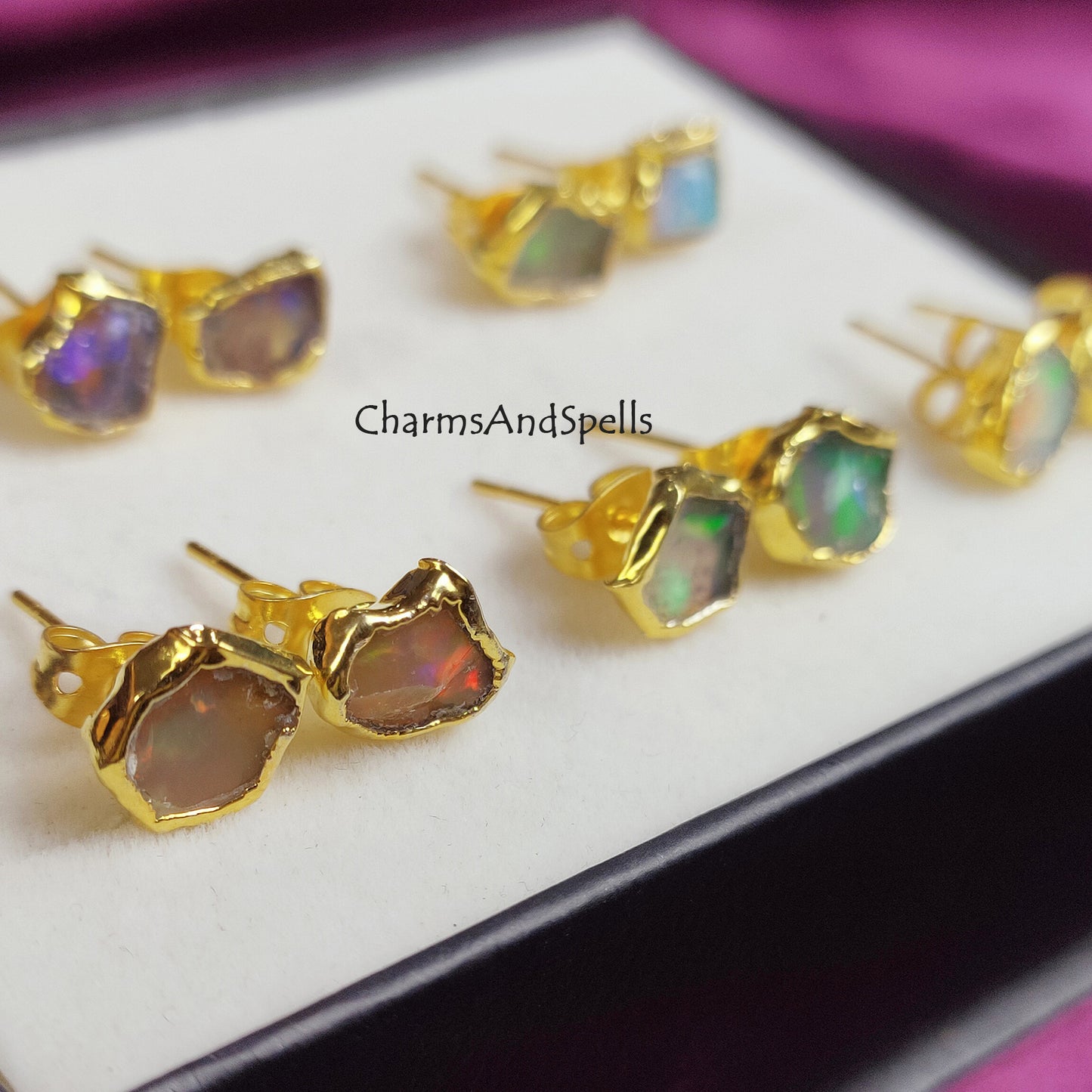 Opal Stud Earrings, Fire Opal Stud Earrings, Raw Opal Earrings, Fire Opal Earrings, Birthstone Earrings, Opal Jewelry, Raw Stone Earrings