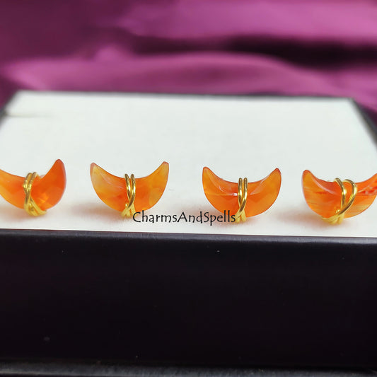 Raw Carnelian Crescent Moon Stud Earrings | Tiny Half Moon Boho Wire Wrapped