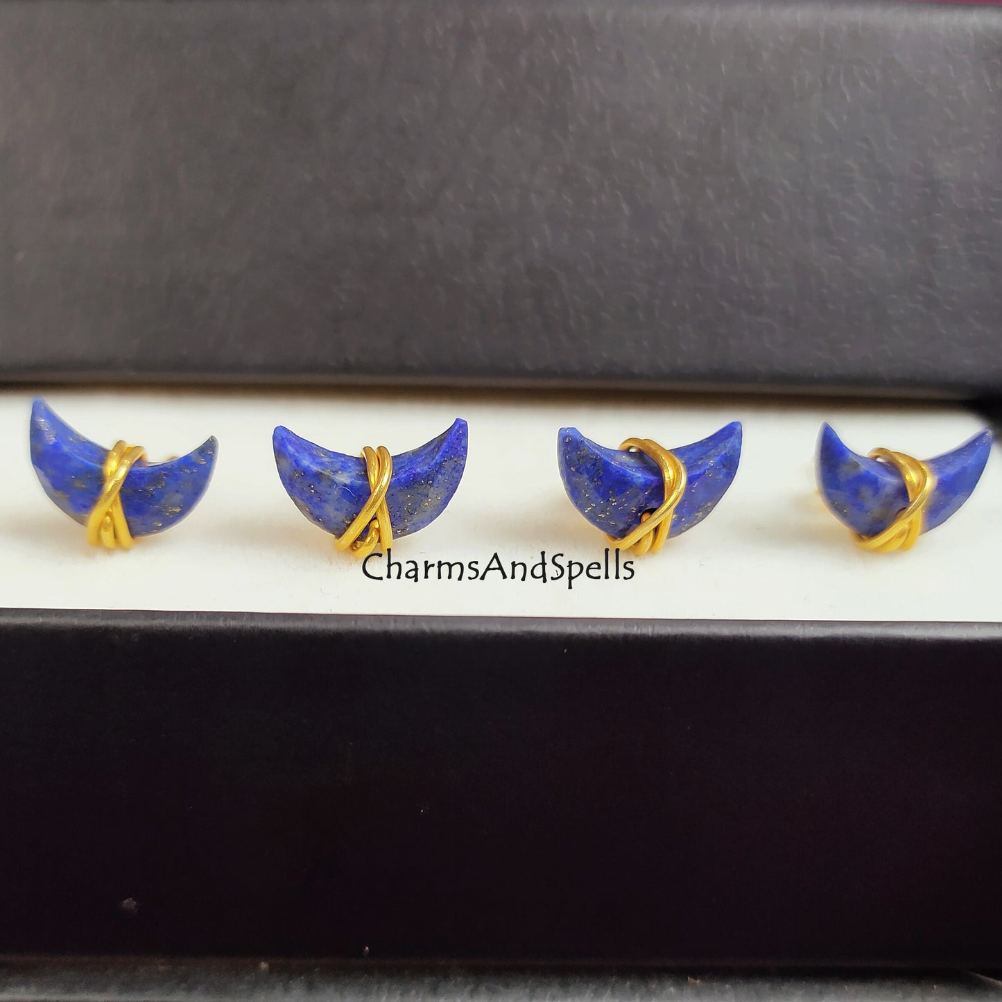 Raw Lapis Lazuli Crescent Stud Earrings | Tiny Blue Crystal Chakra Jewelry