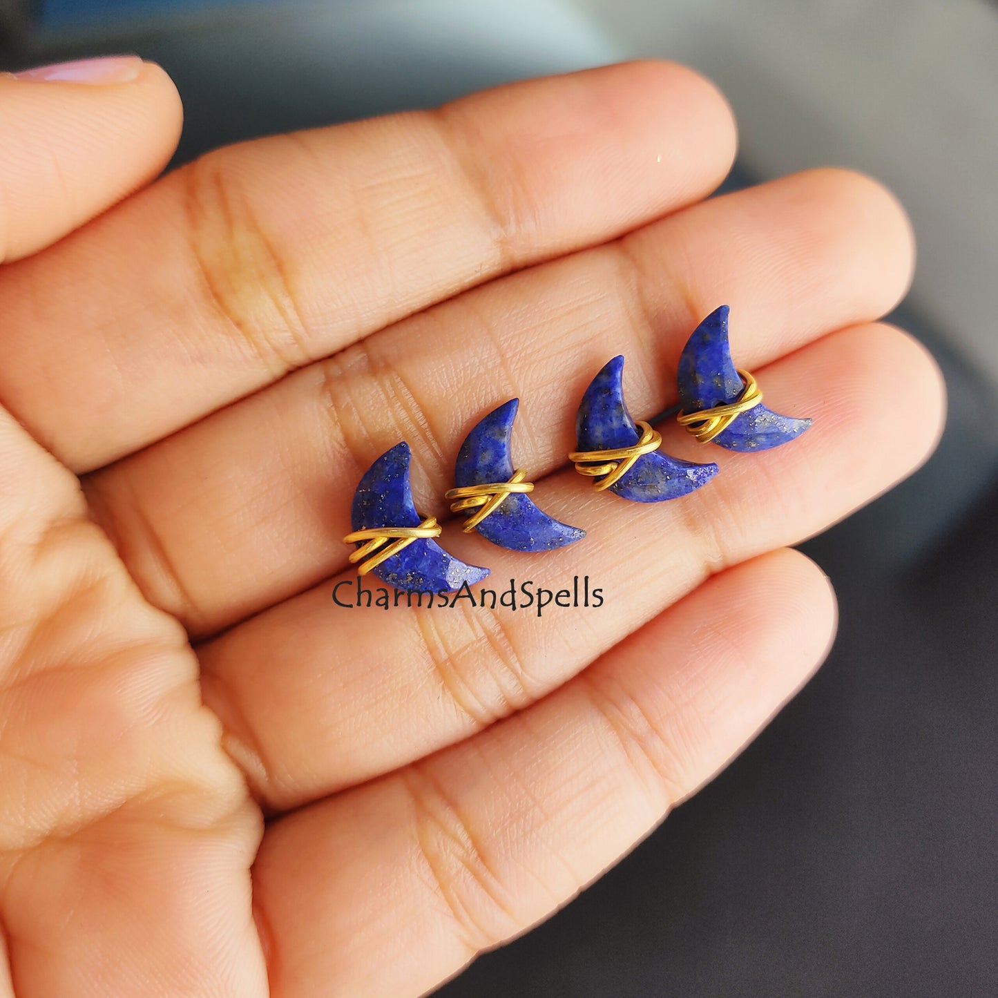 Raw Lapis Lazuli Crescent Stud Earrings | Tiny Blue Crystal Chakra Jewelry