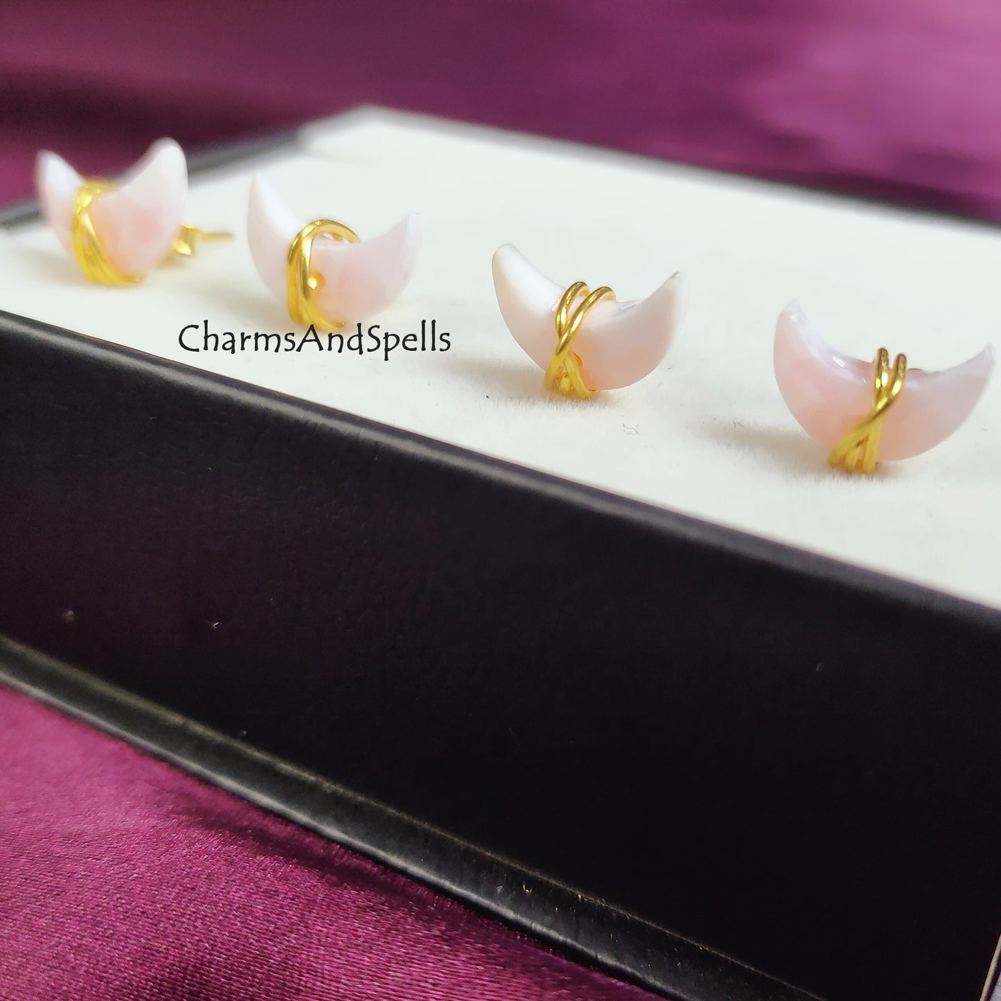 Tiny Pink Opal Studs, Healing Pink Opal Earrings, Chakra Birthstone Earrings, Crescent Earrings, Pink Opal Crescent Post Earrings, Gift Idea