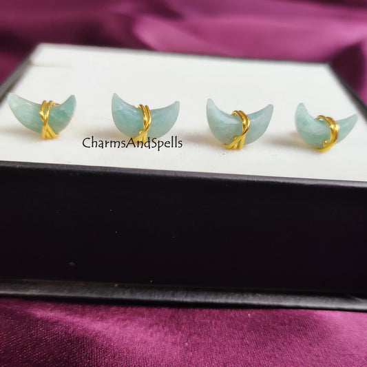 Raw Amazonite Stud Earrings | Tiny Sea-Green Crystal Earrings April Birthstone
