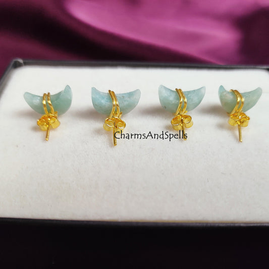 Raw Amazonite Stud Earrings | Tiny Sea-Green Crystal Earrings April Birthstone