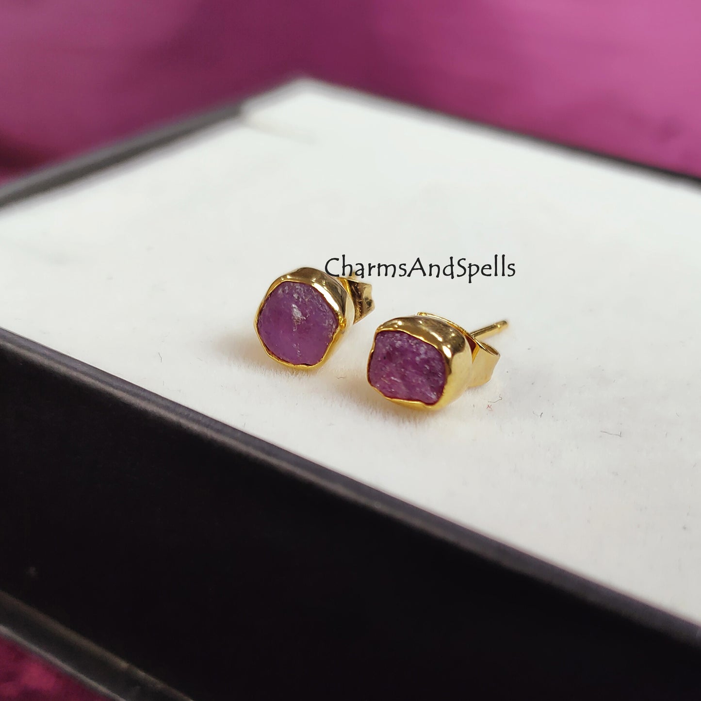 Mini Raw Ruby Earrings, Ruby Earrings, July Birthstone, Wedding Gift for Women, Tiny Stud Earrings, Dainty Earrings, Minimalist Stud Earring