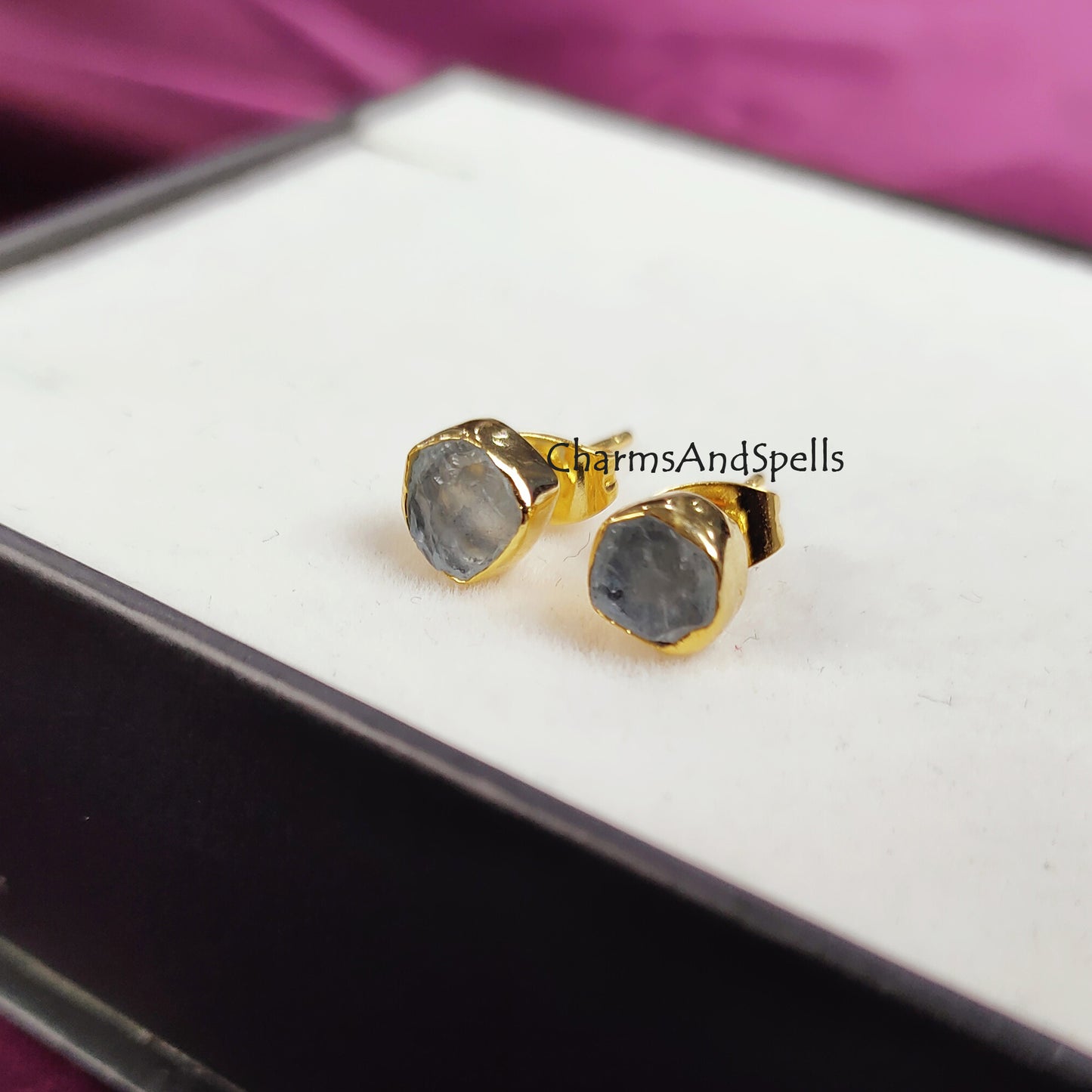 Raw Aquamarine Earrings for Women, Blue Stud Earrings, March Birthstone Studs, Unique Gift, Raw Crystal Earrings, Bohemian Earrings, Gift