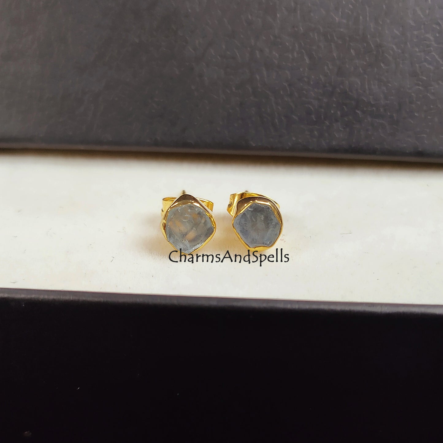 Raw Aquamarine Earrings for Women, Blue Stud Earrings, March Birthstone Studs, Unique Gift, Raw Crystal Earrings, Bohemian Earrings, Gift