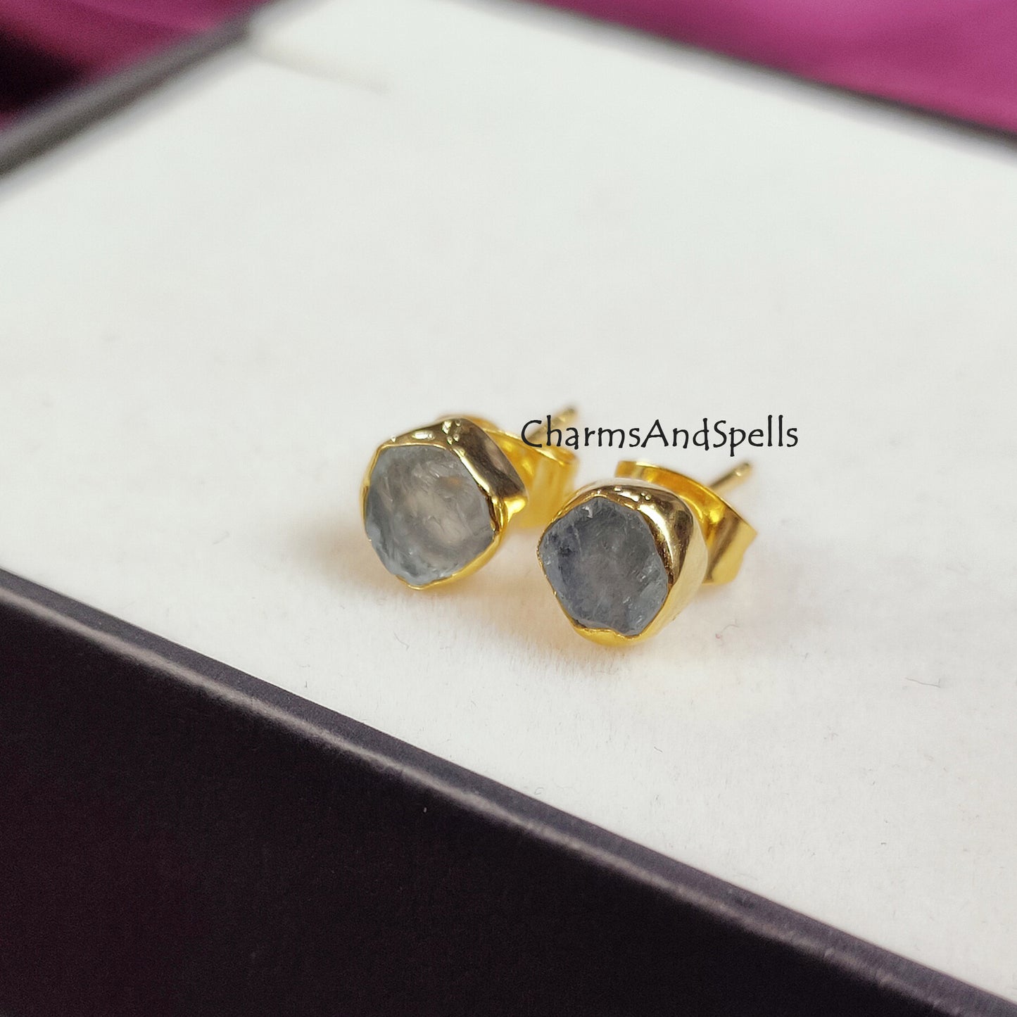 Raw Aquamarine Earrings for Women, Blue Stud Earrings, March Birthstone Studs, Unique Gift, Raw Crystal Earrings, Bohemian Earrings, Gift