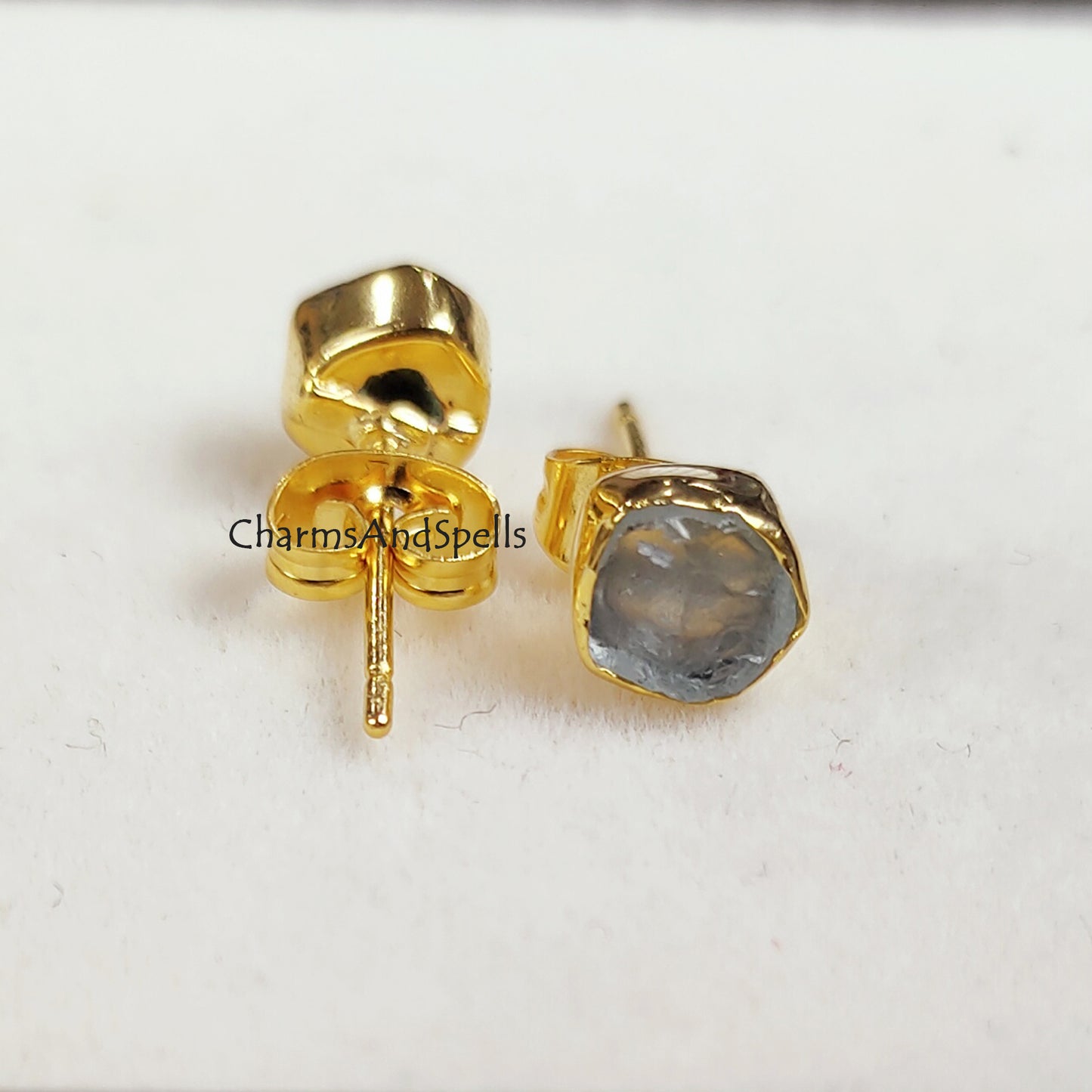 Raw Aquamarine Earrings for Women, Blue Stud Earrings, March Birthstone Studs, Unique Gift, Raw Crystal Earrings, Bohemian Earrings, Gift