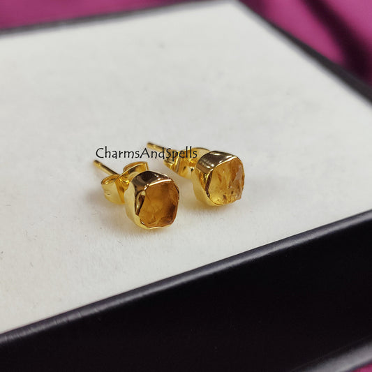 Raw Citrine Stud Earrings