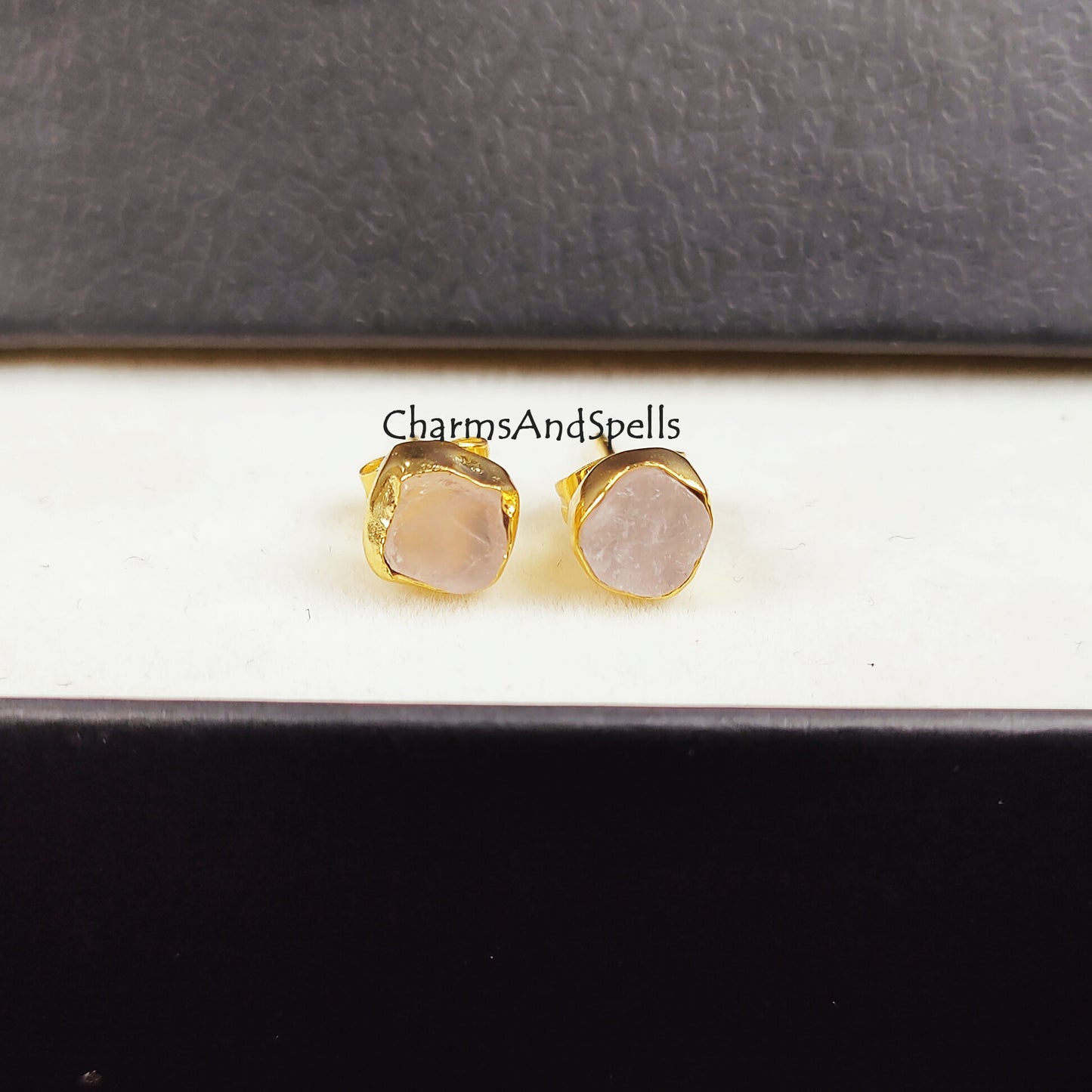 Tiny Raw Rose Quartz Earrings, Gold Plated Earrings, January Birthstone Earrings, Rose Quartz Stud Earrings, Crystal Stud Raw Gemstone Studs