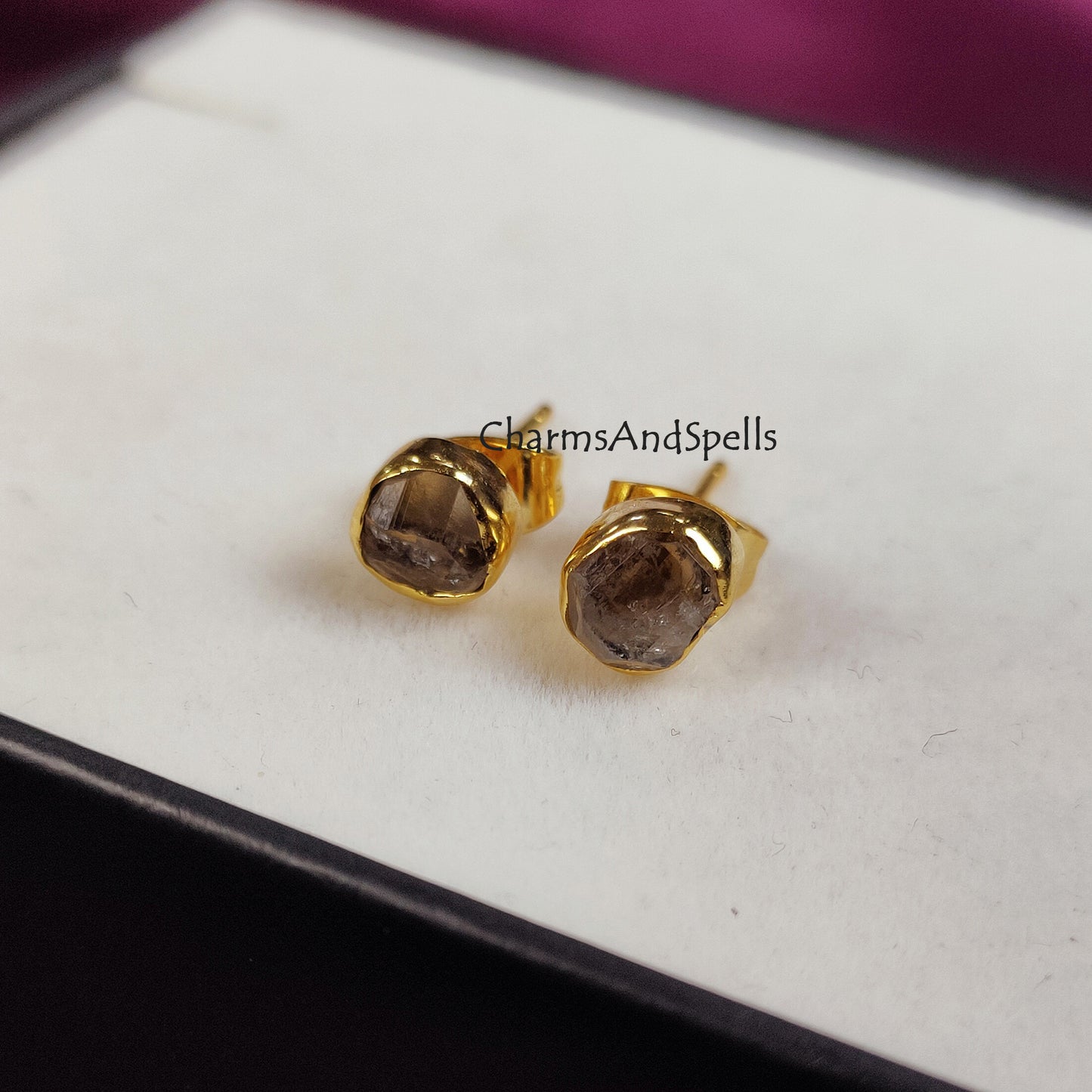 Tiny Herkimer Diamond Earrings, Birthstone Stud Earrings, Herkimer Diamond Stud Earrings, Raw Crystal Earrings, Raw Stone Earrings, Jewelry