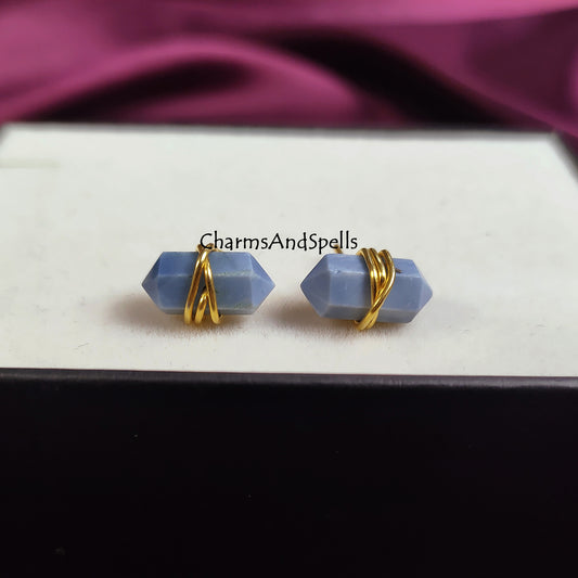 Blue Opal Pencil Stud Earrings | Boho Gemstone Earrings