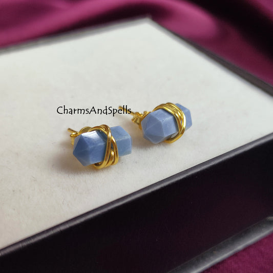Blue Opal Pencil Stud Earrings | Boho Gemstone Earrings