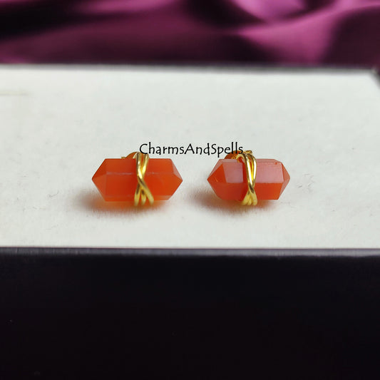 Carnelian Pencil Point Stud Earrings | Orange Geometric Boho Minimalist