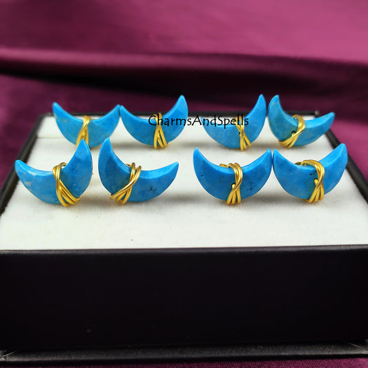 Turquoise Moon Stud Earrings | Kingman Blue Gemstone December Birthstone