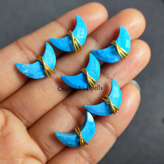 Turquoise Moon Stud Earrings | Kingman Blue Gemstone December Birthstone