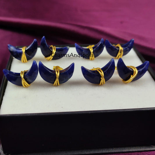 Sodalite Moon Stud Earrings | Navy Blue Gemstone Boho Space Jewelry