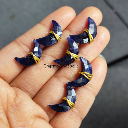 Sodalite Moon Stud Earrings | Navy Blue Gemstone Boho Space Jewelry