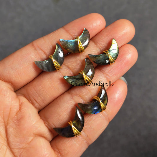 Labradorite Moon Stud Earrings | Genuine Gemstone Post Earrings
