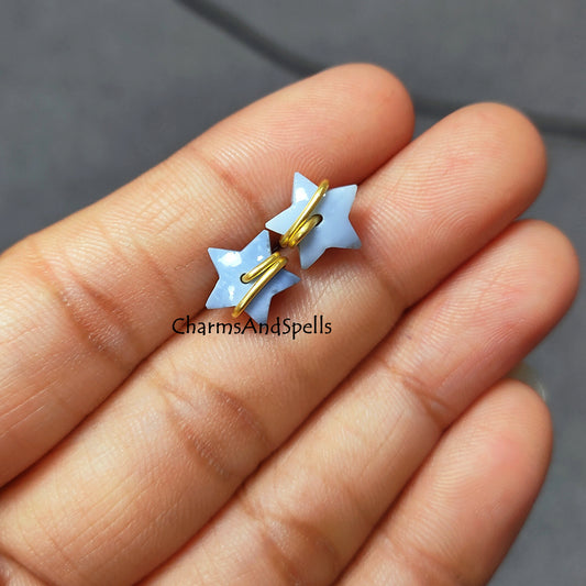Blue Opal Star Stud Earrings | Dainty Wire Wrap Blue Stone Studs