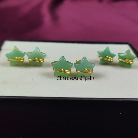 Green Chrysoprase Star Stud Earrings | Healing Gemstone Jewelry