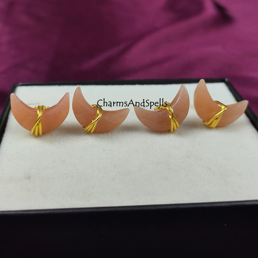 Peach Moonstone Moon Stud Earrings | Natural Gemstone Jewelry