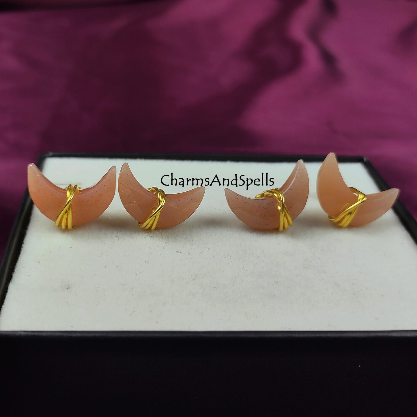 Peach Moonstone Moon Stud Earrings | Natural Gemstone Jewelry