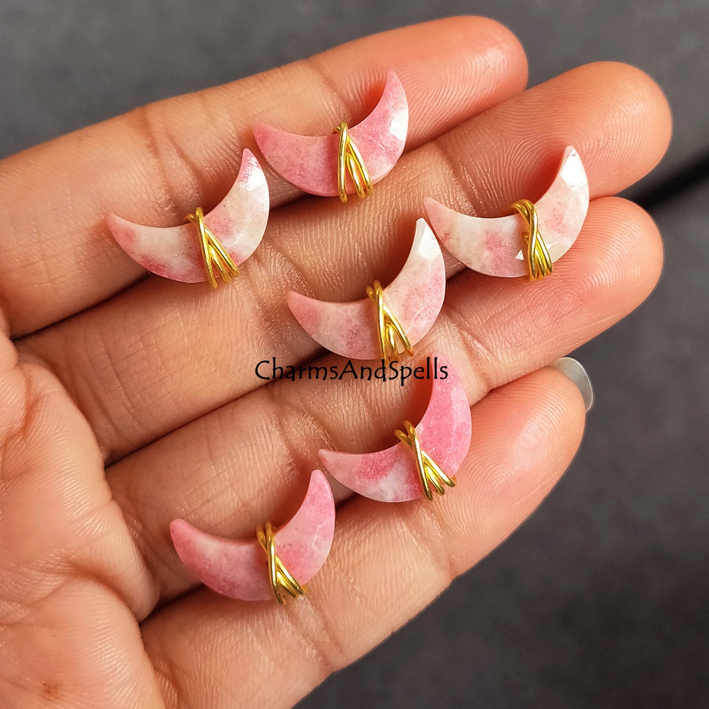 Thulite Crescent Moon Earring Studs, Thulite Earrings, Pink Thulite Earring, Love Stone, New Beginning, Gift For Women, Mother's Day Gift