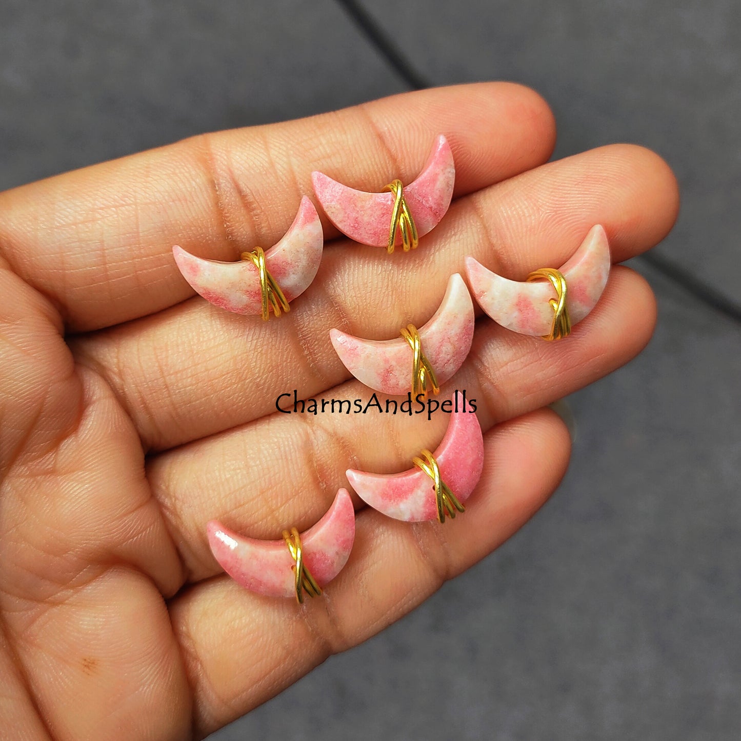 Thulite Crescent Moon Earring Studs, Thulite Earrings, Pink Thulite Earring, Love Stone, New Beginning, Gift For Women, Mother's Day Gift