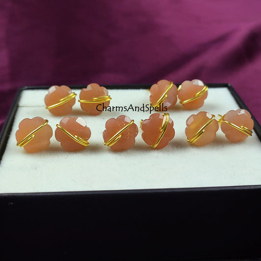 Peach Moonstone Flower Stud Earrings | Boho Gemstone Jewelry