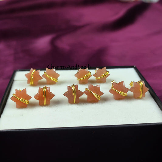 Peach Moonstone Star Earrings | Natural Studs | Boho Birthstone