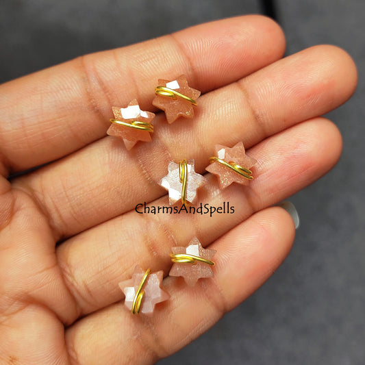 Peach Moonstone Star Earrings | Natural Studs | Boho Birthstone