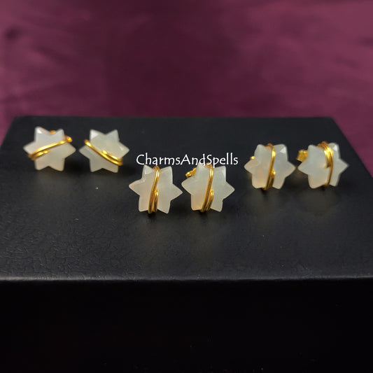 Natural Moonstone Star Earrings | Gemstone Studs