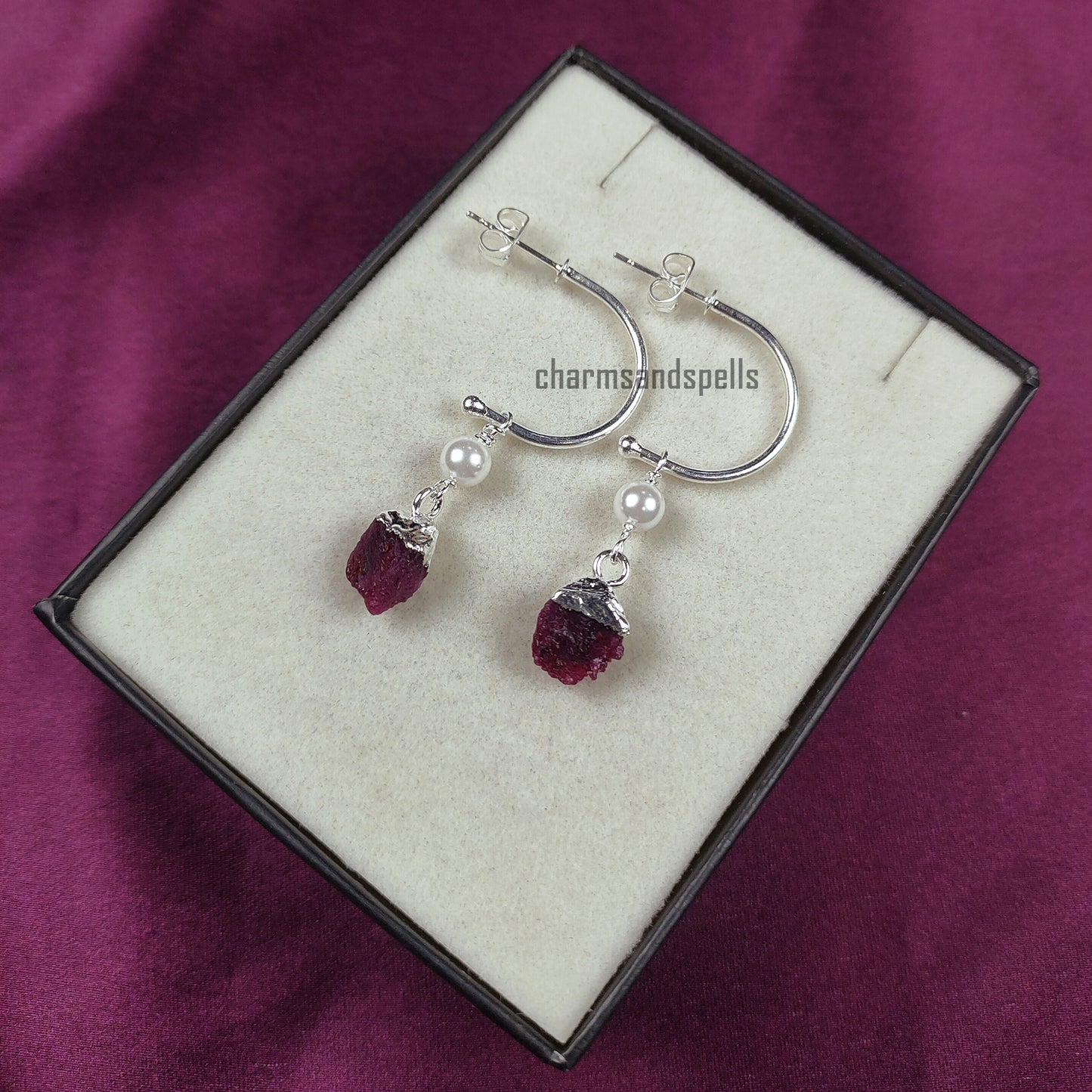 Natural Raw Ruby Dangle Earrings | Boho Semi-Precious Pink Stone