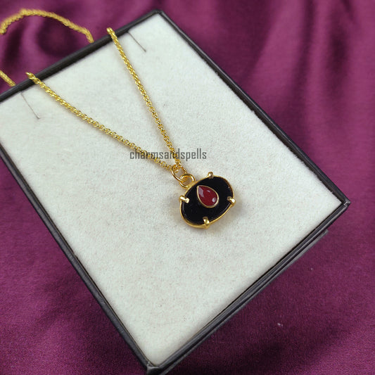 Black Onyx & Ruby Evil Eye Necklace | Minimalist Pendant