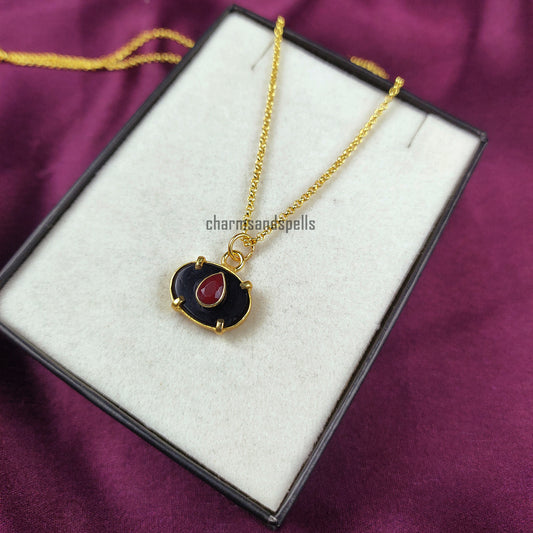 Black Onyx & Ruby Evil Eye Necklace | Minimalist Pendant