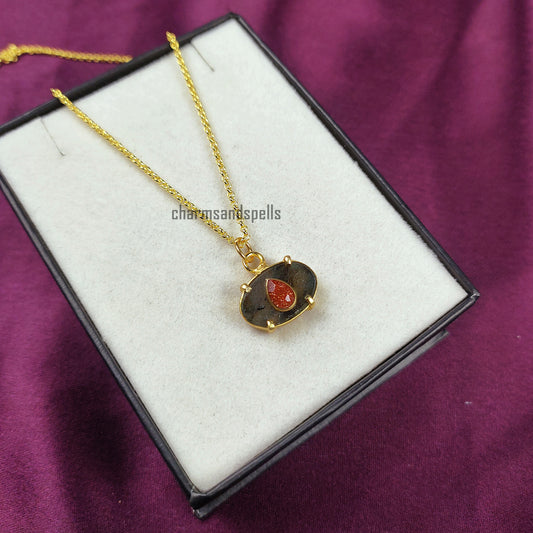 Labradorite Evil Eye Necklace | Sandstone Kabbalah Pendant