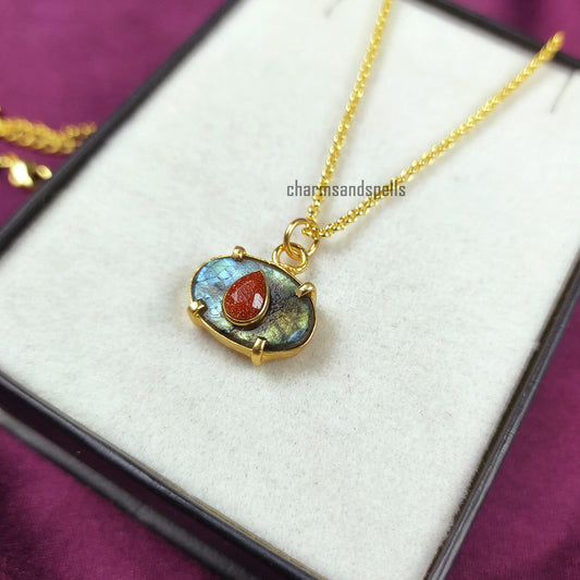 Labradorite Evil Eye Necklace | Sandstone Kabbalah Pendant