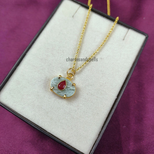 Amazonite & Ruby Evil Eye Necklace | Dainty Minimalist Pendant