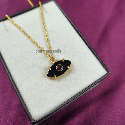 Natural Black Onyx Evil Eye Necklace | Minimal Nazar Pendant