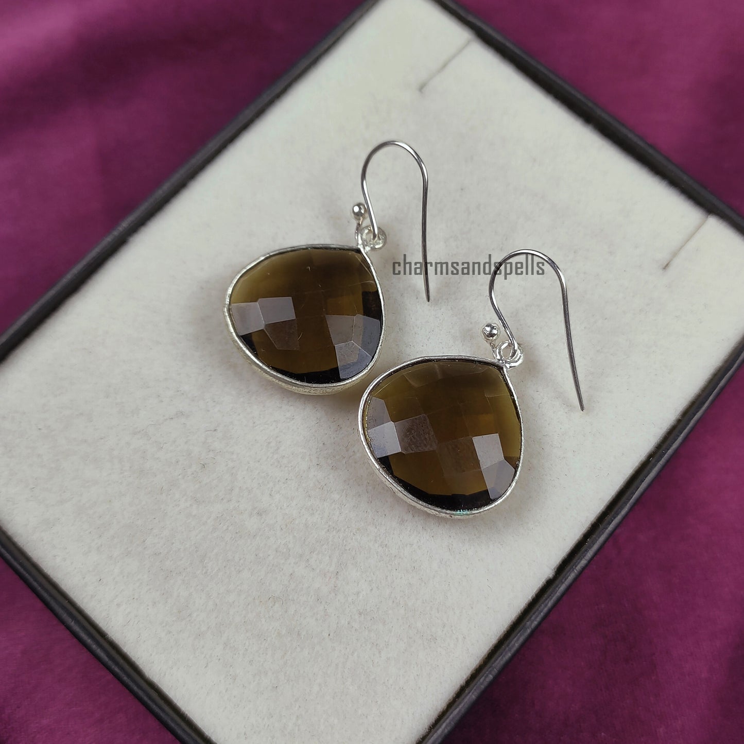 Smoky Quartz Drop Earrings | 925 Silver Plated Dangle Gemstone Earrings