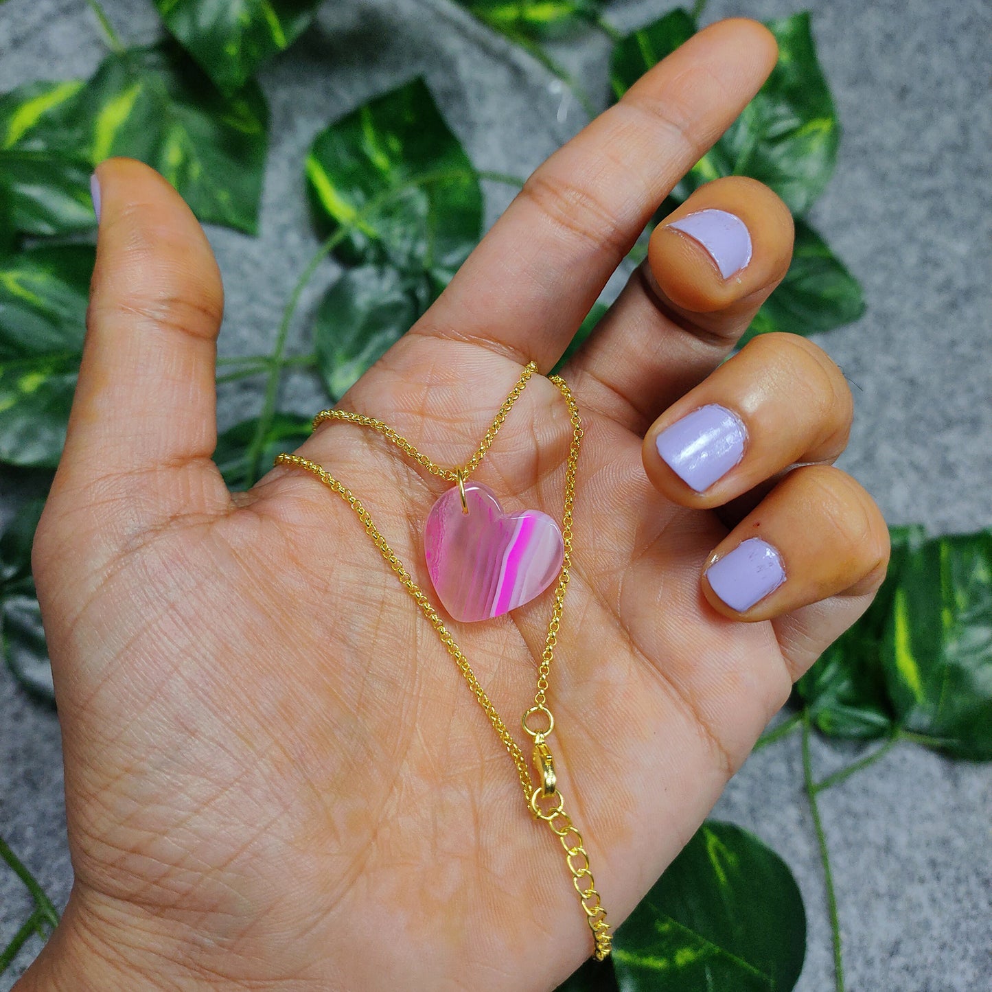 Agate Crystal Heart Necklace, Pink Stone, Gemstone Healing Crystals, Agate Witchy Chakra Jewelry, Bridesmaid Gift, 14th Anniversary Gift