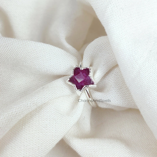 Natural Ruby Star Ring | Electroplated Pink Gemstone Ring