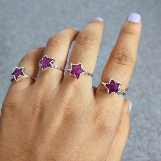Natural Ruby Star Ring | Electroplated Pink Gemstone Ring