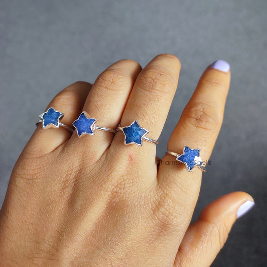Natural Sapphire Star Ring | Electroplated Dainty Engagement