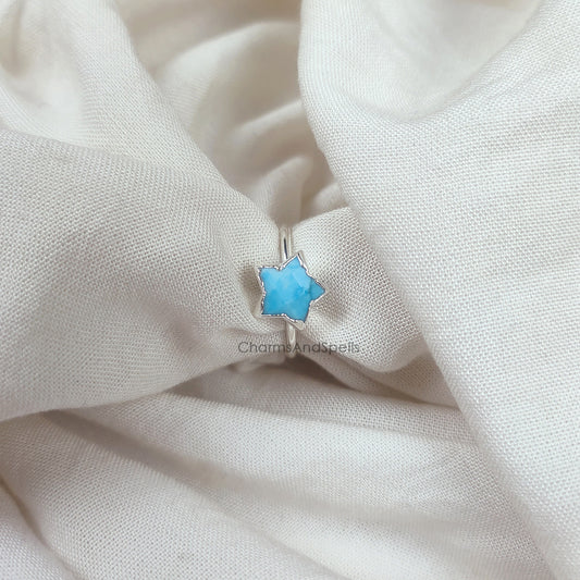 Blue Turquoise Star Ring | Electroplated Chunky Healing Crystal Ring
