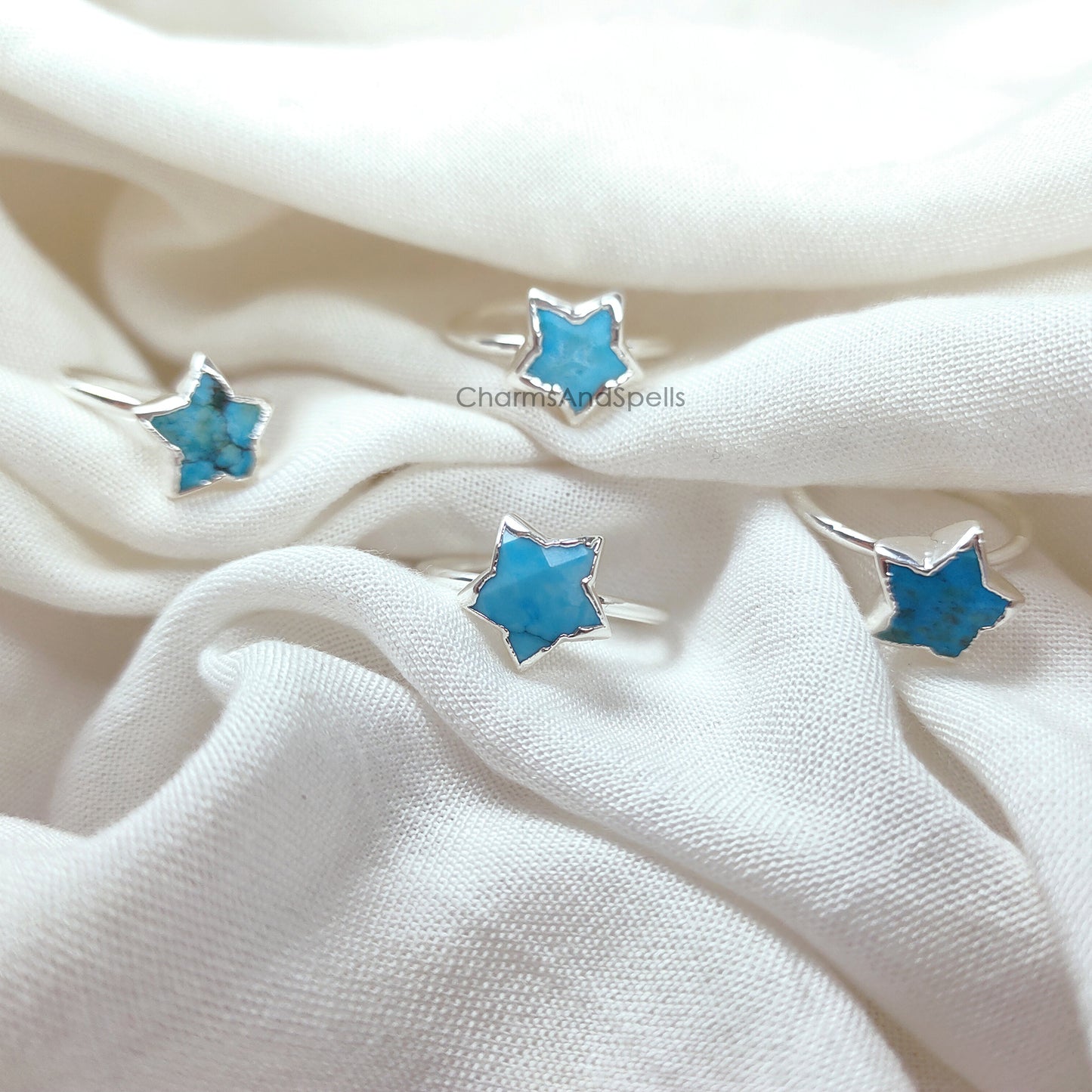 Blue Turquoise Star Ring | Electroplated Chunky Healing Crystal Ring