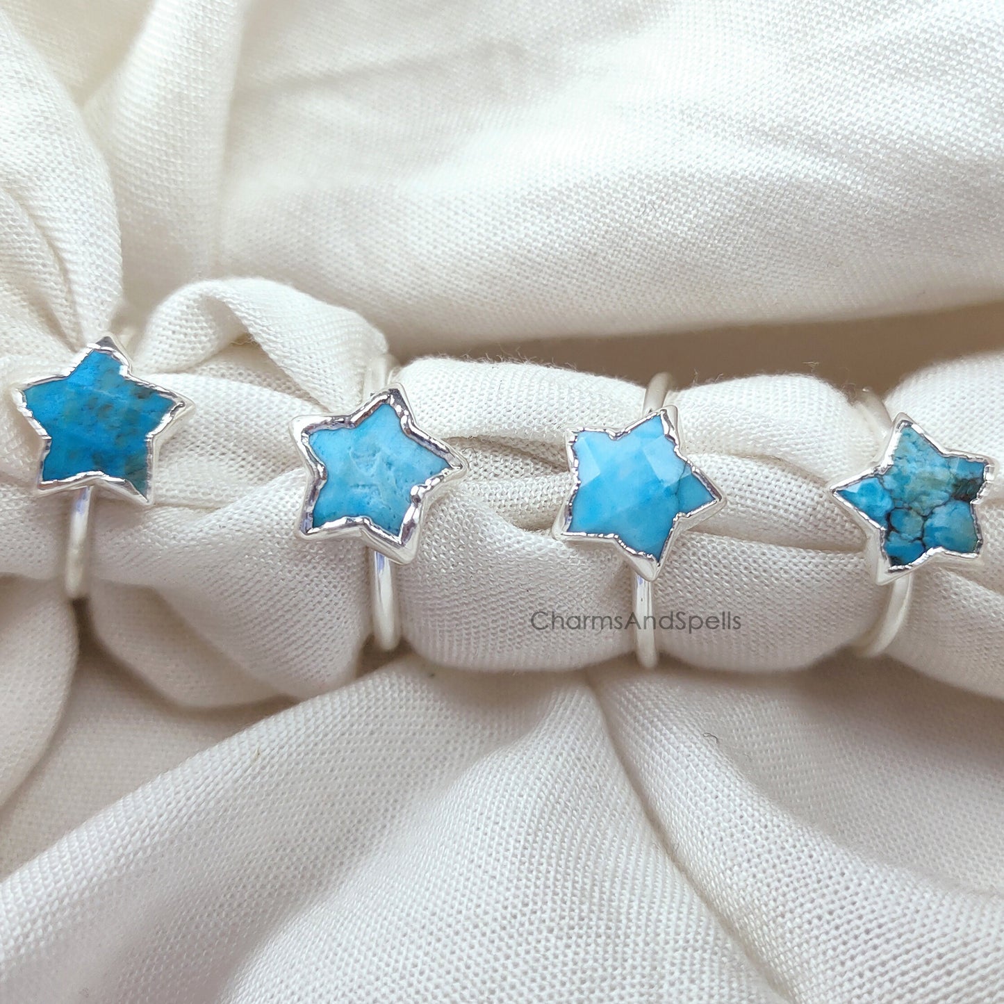 Blue Turquoise Star Ring | Electroplated Chunky Healing Crystal Ring